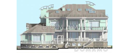 Проект коттеджа с двусветной гостиной, бильярдной и бассейном / Фасад 3