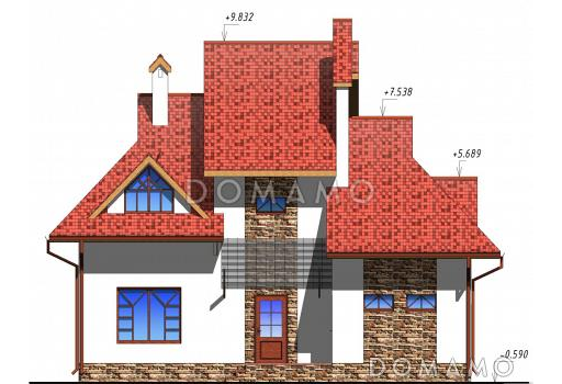 Проект одноэтажного дома с мансардным этажом и встроенным гаражом / Фасад 4