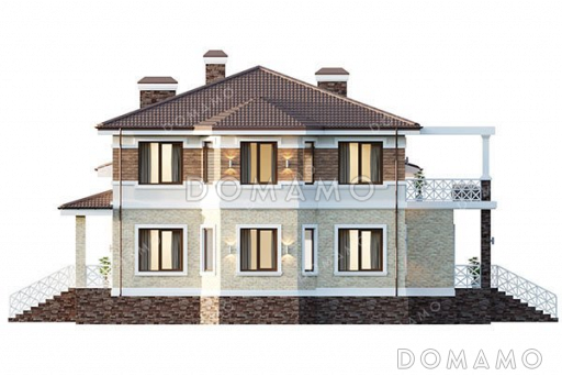 Проект дома с террасой, балконом и гаражом / Фасад 2