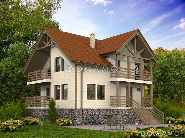 Проект каркасного дома с балконами на втором этаже