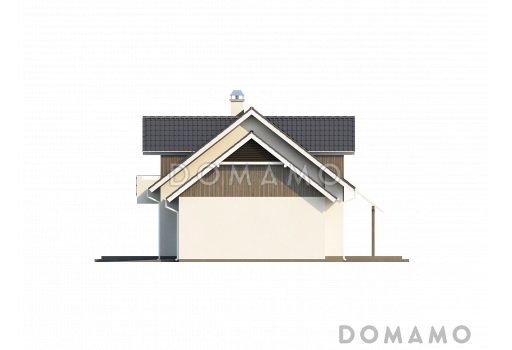 Проект просторного одноэтажного дома из газобетона с тремя спальнями и подсобным помещением на мансардном этаже и со встроенным гаражом / Фасад 4