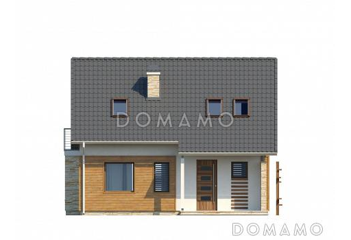 Проект мансардного дома из кирпича с кабинетом, тремя спальнями и балконом / Фасад 3