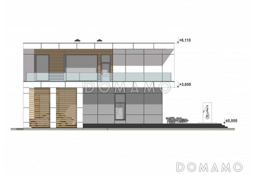 Проект дома с большой террасой и навесом для автомобиля S-158 / Фасад 3