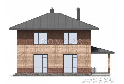Проект загородного дома с террасой, комнатой на первом этаже, кладовой, лоджией / Фасад 4