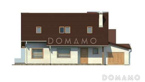 Проект традиционного мансардного дома из кирпича с дополнительной спальней на первом этаже и гаражом / Фасад 1