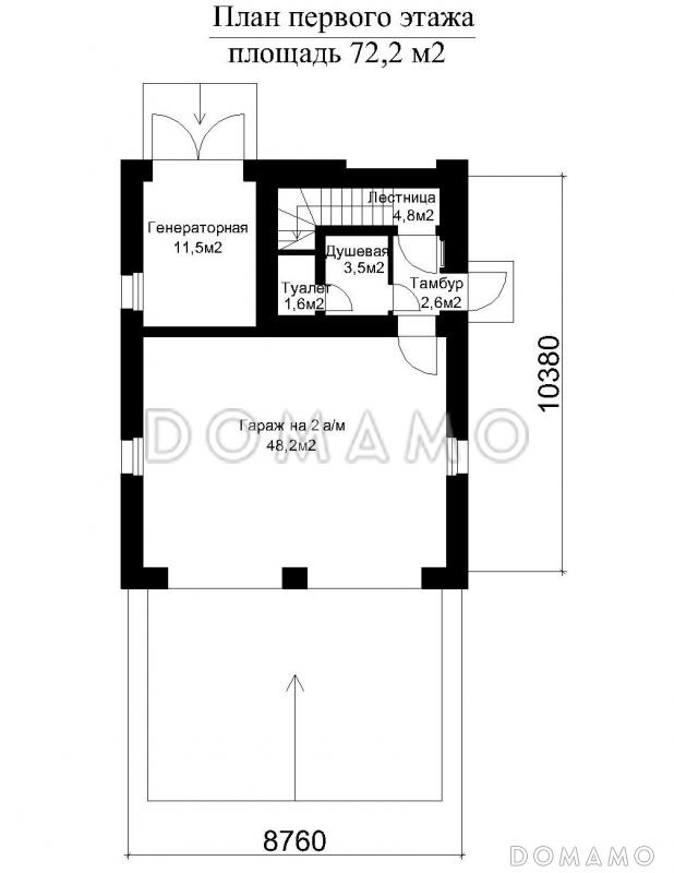 Проект гаража c генераторной и мансардным этажом / План 1 этажа