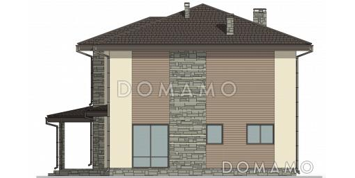 Проект двухэтажного дома с 3 спальнями, крытой террасой и панорамными окнами / Фасад 4