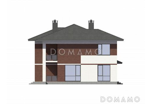 Двухэтажный загородный дом из кирпича / Фасад 1