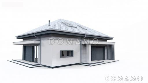 Проект загородного дома с гаражом, кладовой на кухне, мастер-спальней в мансарде / Фасад 1