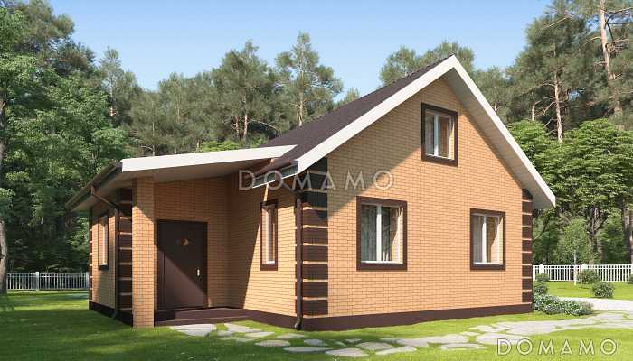 Проект дома из газобетона с верандой, санузлом с окном, отделкой фасадов кирпичом Проект дома из газобетона с верандой, санузлом с окном, отделкой фасадов кирпичом