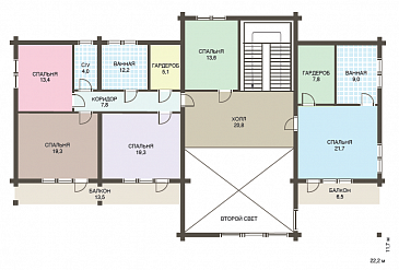 Проект двухэтажного дома из клееного бруса с кабинетом на первом этаже / План 2 этажа Проект двухэтажного дома из клееного бруса с кабинетом на первом этаже / План 2 этажа