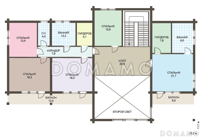 Проект двухэтажного дома из клееного бруса с кабинетом на первом этаже / План 2 этажа