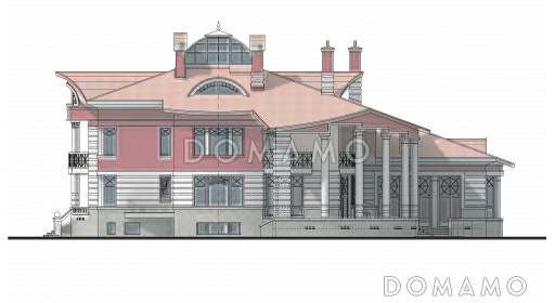 Проект коттеджа с бассейном и стеклянным куполом / Фасад 2