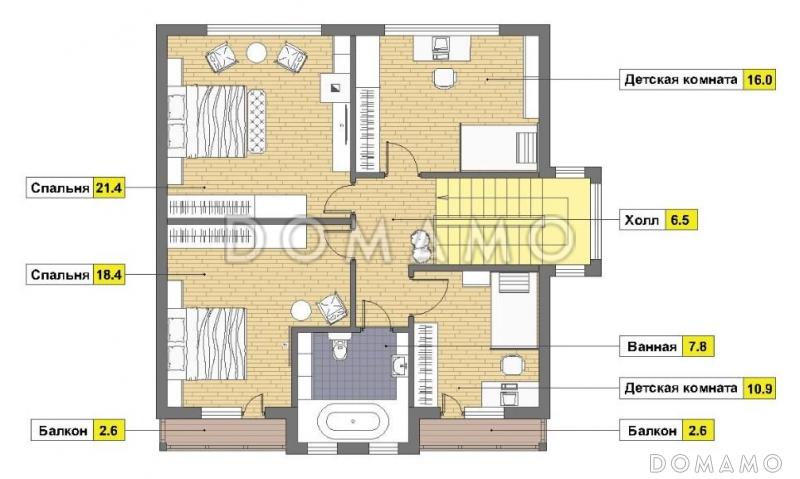 Проект каркасного дома с цокольным этажом и небольшим бассейном / План мансардного этажа
