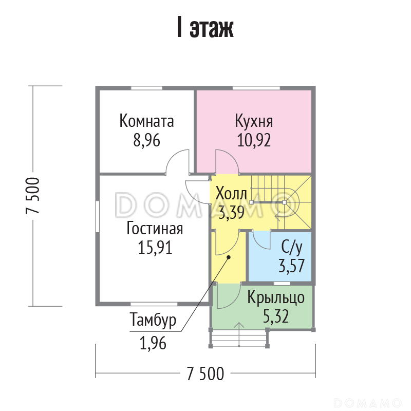Проект практичного дома с тремя спальнями на втором этаже / План 1 этажа