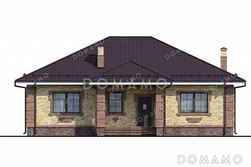 Проект одноэтажного дома с тремя спальнями и террасой / Фасад 3