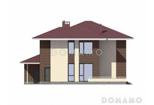 Проект двухэтажного дома из газобетона с окнами в пол в гостиной / Фасад 3