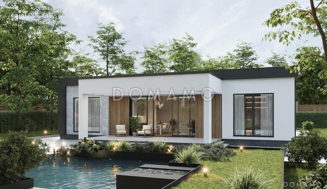 Проект одноэтажного газобетонного дома в стиле хай-тек с двумя спальнями, кабинетом и крытой террасой / 5