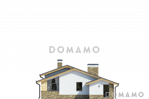 Проект одноэтажного дома с просторной кухней-столовой, кабинетом, кладовыми / Фасад 2