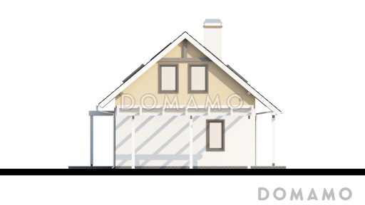 Проект одноэтажного мансардного дома из кирпича с балконом и навесом для автомобиля, с увеличенной гостиной / Фасад 1