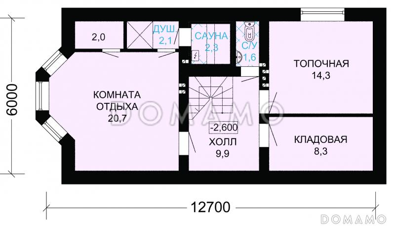 Проект великолепного дома из темного кирпича с верандой и зеленой крышей / План цокольного этажа