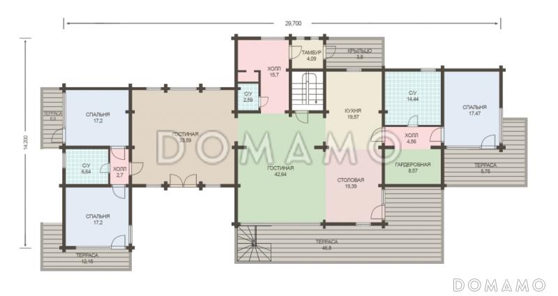 Проект дома из клееного бруса с необычной планировкой / План 1 этажа