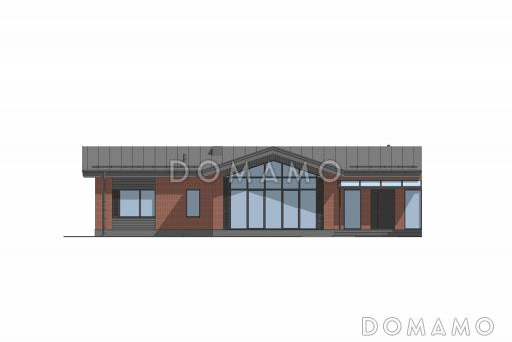 Проект дома сложной формы с навесом для авто, спа-зоной, зимним садом и хозяйской спальней / Фасад 1