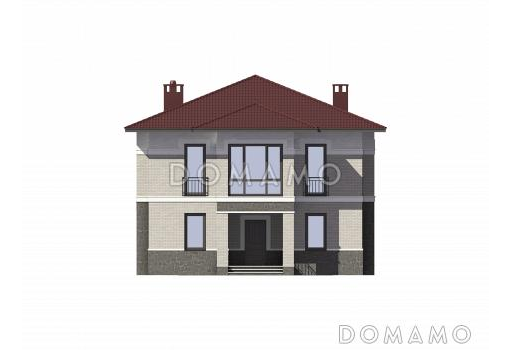 Проект просторного кирпичного дома с крытой террасой у гостиной / Фасад 1