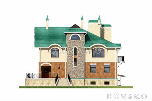 Проект четырехэтажного дома с необычной формой в плане, двусветной гостиной и бассейном / Фасад 1