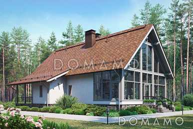 Проект дома с одной спальней, панорамным остеклением, зимним садом и чердаком Проект дома с одной спальней, панорамным остеклением, зимним садом и чердаком