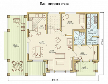 Проект каркасного дома с рационально распланированной планировкой / План 1 этажа