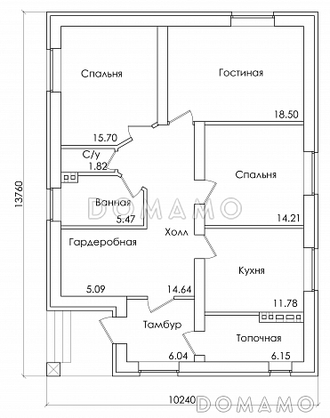 Проект компактного одноэтажного дома / План 1 этажа Проект компактного одноэтажного дома / План 1 этажа