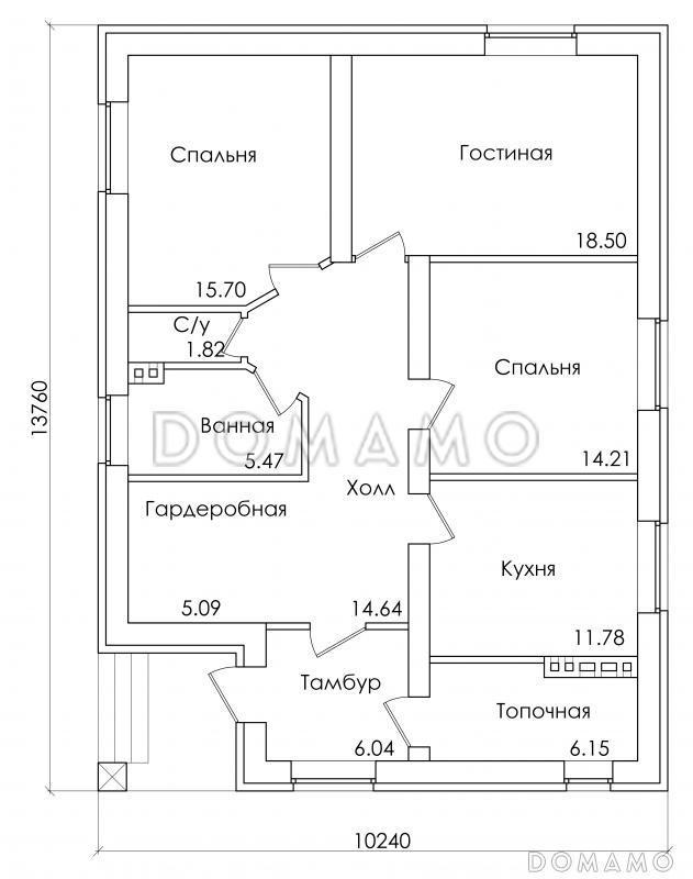 Проект компактного одноэтажного дома / План 1 этажа
