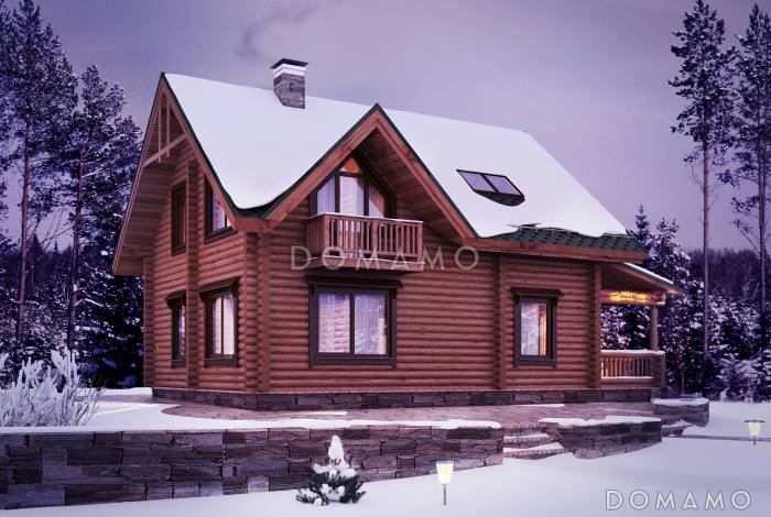 Проект деревянного дома с удобствами, просторной гостиной и тремя спальными комнатами Проект деревянного дома с удобствами, просторной гостиной и тремя спальными комнатами