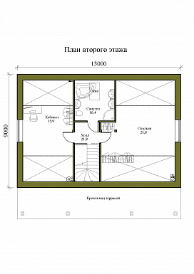 Проект одноэтажного дома с мансардой и просторной крытой террасой / План мансардного этажа Проект одноэтажного дома с мансардой и просторной крытой террасой / План мансардного этажа
