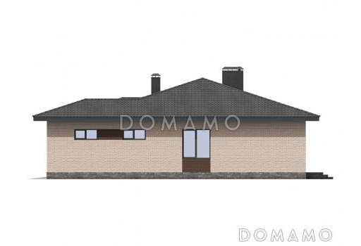 Проект одноэтажного дома с гаражом, террасой, детскими комнатами, просторной гостиной / Фасад 4