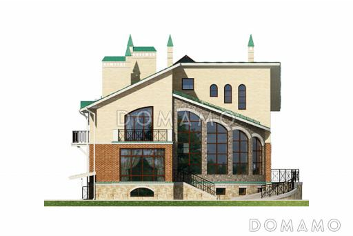 Проект четырехэтажного дома с необычной формой в плане, двусветной гостиной и бассейном / Фасад 3