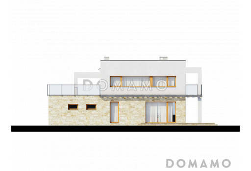 Проект современного двухэтажного дома из газобетона с четырьмя спальнями, кабинетом и гаражом / Фасад 4