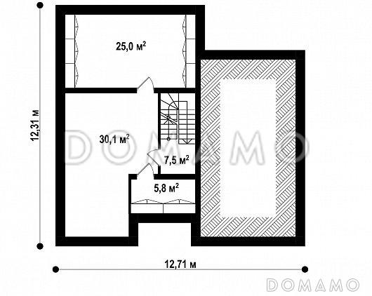 Проект одноэтажного дома с угловым окном на кухне, камином в гостиной, террасой, подвалом / План цокольного этажа
