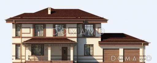 Проект двухэтажного дома из пеноблоков с гаражом для двух автомобилей / Фасад 1