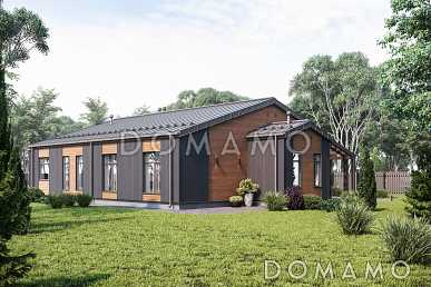 Проект дома с мастер-спальней, просторной дневной зоной, кабинетом и тремя детскими