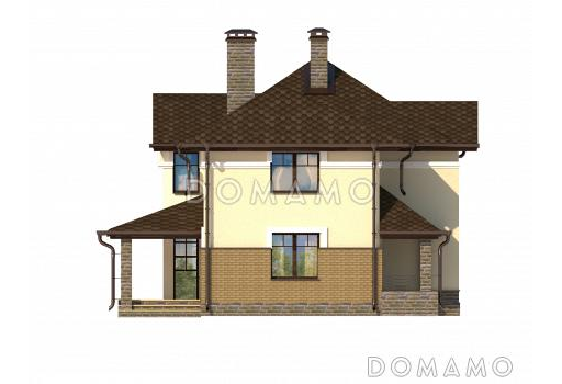 Проект дома c кухней-столовой, спальней на первом этаже, крытой террасой / Фасад 1