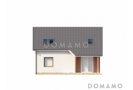 Проект уютного мансардного дома из газобетона с тремя спальнями и кабинетом / Фасад 2