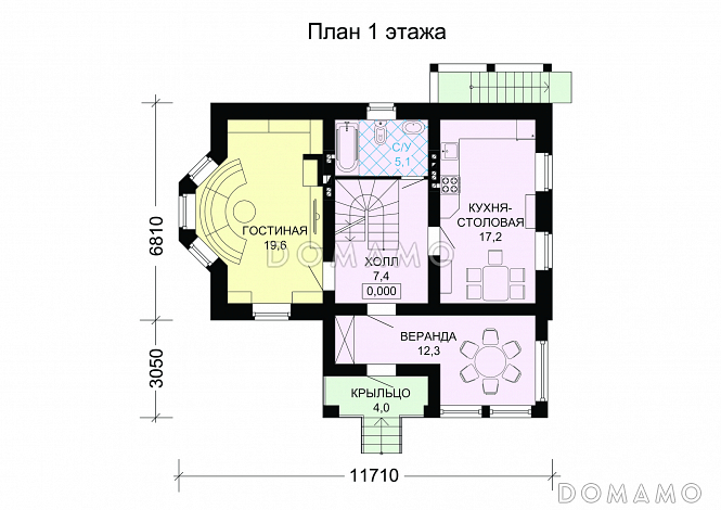 Экономичный загородный дом с подвалом / План 1 этажа Экономичный загородный дом с подвалом / План 1 этажа