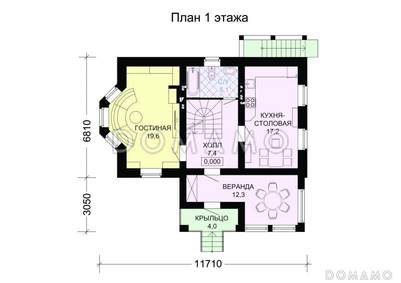 Экономичный загородный дом с подвалом / План 1 этажа