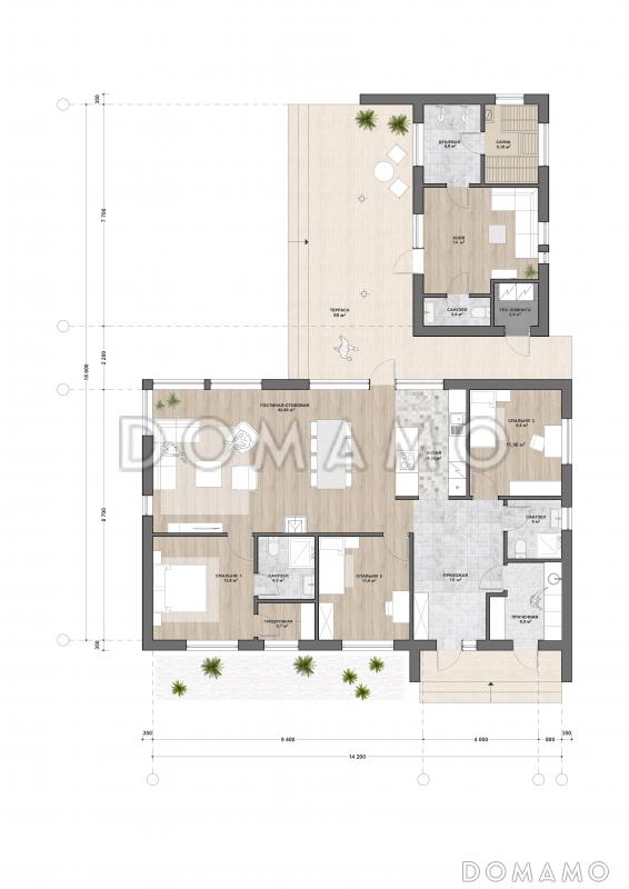 C-203 одноэтажный дом / План 1 этажа C-203 одноэтажный дом / План 1 этажа