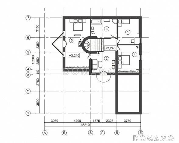 Проект дома с треугольным эркером и гаражом на одну машину / План мансардного этажа Проект дома с треугольным эркером и гаражом на одну машину / План мансардного этажа