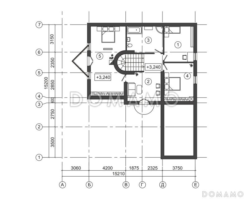 Проект дома с треугольным эркером и гаражом на одну машину / План мансардного этажа