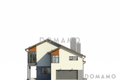 Проект дома с гаражом на две машины, террасой, вторым светом, сауной, двумя балконами / Фасад 4