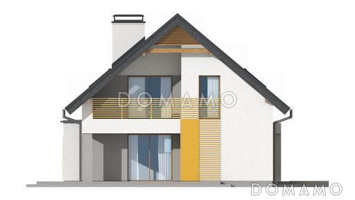 Проект одноэтажного мансардного дома из газобетона с большой гостиной, гаражом и частично крытой террасой / Фасад 4